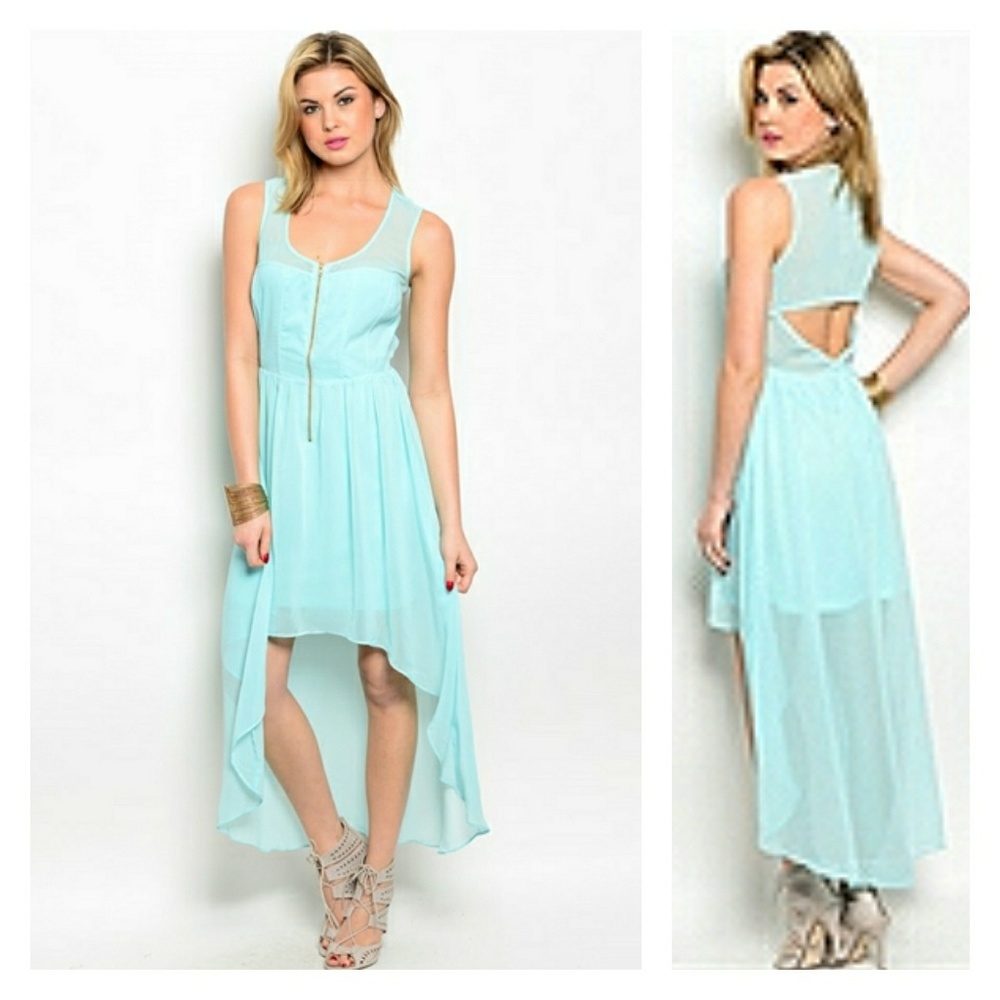 Ark & Co. High Low Turquoise Peek-a-boo Back Dress - Picture 1 of 3